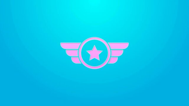 Pink line Star American military icon isolated on blue background. Military badges. Army patches. 4K Video motion graphic animation