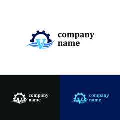 Initial v letter for swimming pools and aquatic venue repairing, setting and service company logo template