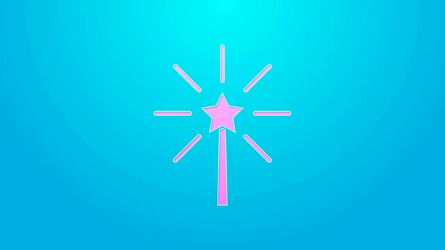 Pink line Firework icon isolated on blue background. Concept of fun party. Explosive pyrotechnic symbol. 4K Video motion graphic animation