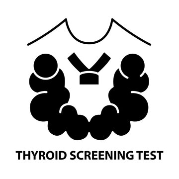 thyroid screening test icon, black vector sign with editable strokes, concept illustration