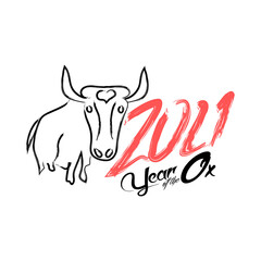 Chinese calligraphy for 2021 New Year of the ox, bull, cow. Lunar new year 2021. Zodiac sign for greetings card, invitation, posters, banners, calendar