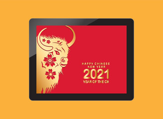 Happy chinese new year 2021 table of the ox. Gold zodiac sign, Gold Cow for greetings card, invitation, posters, brochure, calendar, flyers, banners