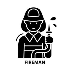 fireman icon, black vector sign with editable strokes, concept illustration