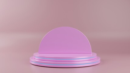 3D rendering  with geometric shapes, stage, podium on the floor. For product presentation, mock up background. Pink pastel color.