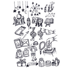 Obraz premium Eid Mubarak or Idul Fitri design element in doodle style