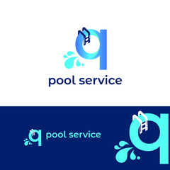 Initial q letter for swimming pools and aquatic venue repairing, setting and service company logo template