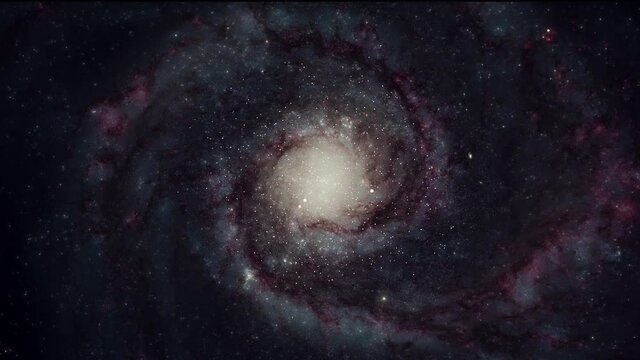 Exploration of galaxies through outer space towards a bright milky-way galaxy. 4K looping animation of flying through bright nebulae, clouds, and star fields. 
