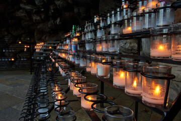 Candle vigil with lit candles