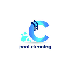 Initial c letter for swimming pools and aquatic venue repairing, setting and service company logo template