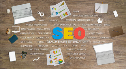 SEO Search Engine Optimization Internet Data Concept, Graphic interface showing analytic diagram of...