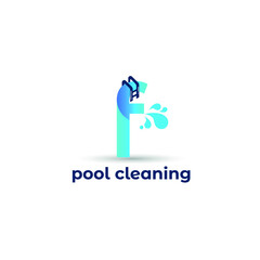 Initial f letter for swimming pools and aquatic venue repairing, setting and service company logo template