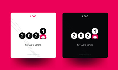 2021 new year banner with corona concept, say bye to corona, social media post for 2021