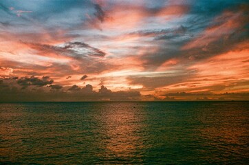 Sunset over the Caribbean sea on Grand Cayman 