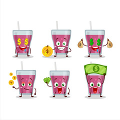 Purple juice cartoon character with cute emoticon bring money