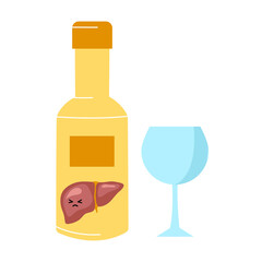 Drinking beer or alcohol beverage can damage liver. Liver cirrhosis disease vector illustration. Healthcare concept.