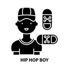 hip hop boy icon, black vector sign with editable strokes, concept illustration