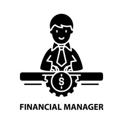 financial manager icon, black vector sign with editable strokes, concept illustration
