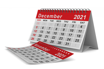 2021 year. Calendar for December. Isolated 3D illustration