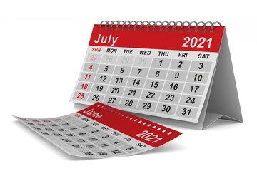 2021 year. Calendar for July. Isolated 3D illustration