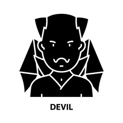 devil icon, black vector sign with editable strokes, concept illustration