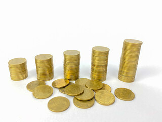 Business, Money, Finance  Concept
Model house coins stack,  money saving.Stack of money coin for saving for home, property with Wealth and saving plan for house mortgage. Personal investment concept.