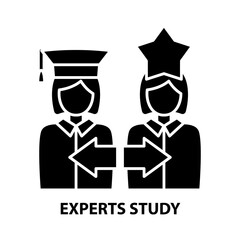 experts study icon, black vector sign with editable strokes, concept illustration