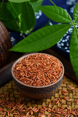 Red Rice on the background of retro Chinese style.