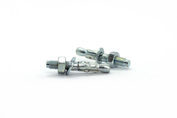 fasteners stud with nut on white background