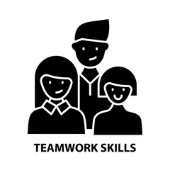 teamwork skills icon, black vector sign with editable strokes, concept illustration