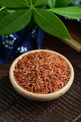 Red Rice on the background of retro Chinese style.
