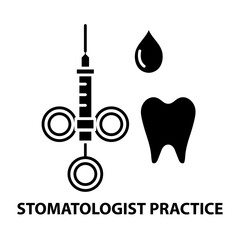 stomatologist practice icon, black vector sign with editable strokes, concept illustration
