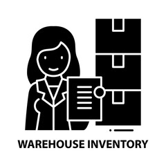 warehouse inventory icon, black vector sign with editable strokes, concept illustration