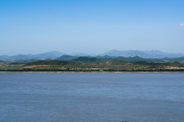 Panoramic view of the North Korean countryside of the Han River estuary