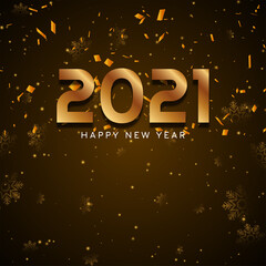 Golden confetti Happy new year 2021 background