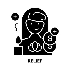 relief icon, black vector sign with editable strokes, concept illustration
