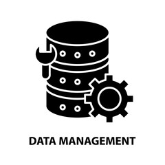 data management sign icon, black vector sign with editable strokes, concept illustration