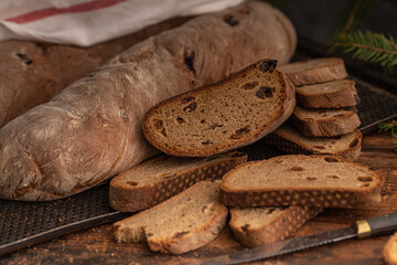 Brown bread with raisins, Swedish traditional christmas bread Vörtbröd or Vörtlimpa
