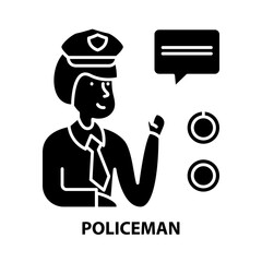 policeman symbol icon, black vector sign with editable strokes, concept illustration