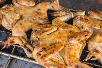 Grilled chicken the favorite food at roadside in Thailand.