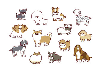 シンプルかわいい13犬種の犬イラスト／Illustrations of 13 simple and cute dogs