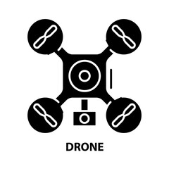 drone icon, black vector sign with editable strokes, concept illustration