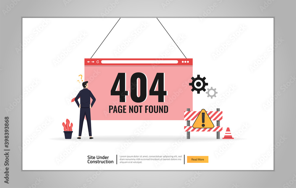 Poster landing page template of site is under construction concept. maintenance error symbol vector illustr