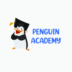 Penguin Cartoon Character logo with Education, learning and teaching concept
