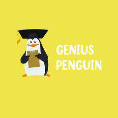 Penguin Cartoon Character logo with Education, learning and teaching concept