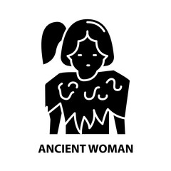 ancient woman icon, black vector sign with editable strokes, concept illustration