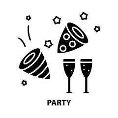 party icon, black vector sign with editable strokes, concept illustration