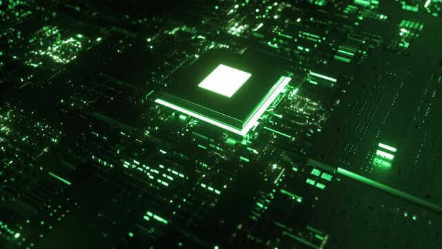 Glowing Chip on Motherboard