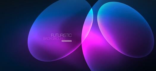 Neon ellipses abstract backgrounds. Shiny bright round shapes glowing in the dark. Vector futuristic illustrations for covers, banners, flyers and posters and other