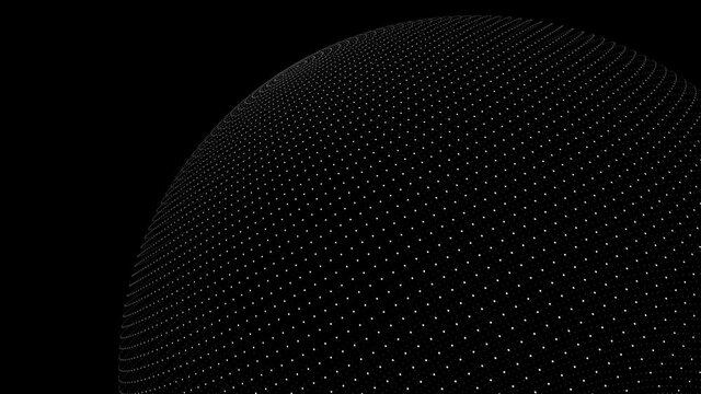 White dots sphere rotating on black background 3d illustration. 4K video