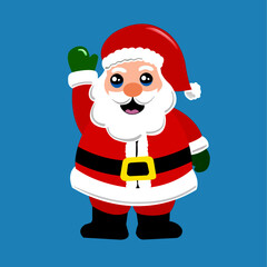 Cute smile Santa claus on blue background. Happy cartoon character in red costume.